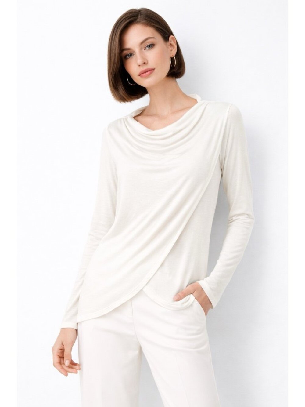 NEW MARCELLAMODA shirt top tunic ivory MEDIUM lagenlook cowl layered lightweight
